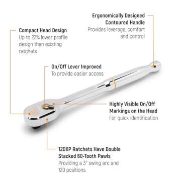GEARWRENCH 4 Piece 1/4", 3/8", and 1/2" Drive 120XP Full Polish Flex Handle Teardrop Ratchet Set | 81230XP