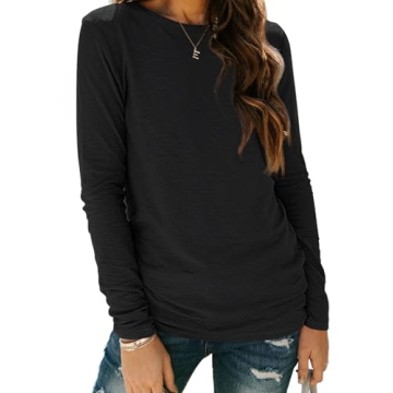 AUTOMET Women's Long Sleeve Round Neck Shirts Perfect for Fall