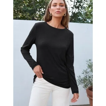 AUTOMET Women's Long Sleeve Round Neck Shirts Perfect for Fall