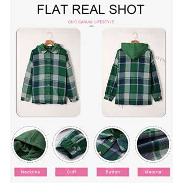SHEWIN Casual Plaid Hooded Shacket for Stylish Comfort