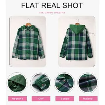 SHEWIN Casual Plaid Hooded Shacket for Stylish Comfort
