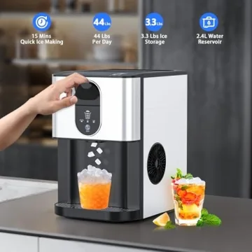 Nugget Ice Makers Countertop Self-Dispensing, 44Lbs/24H, Portable Ice Maker
