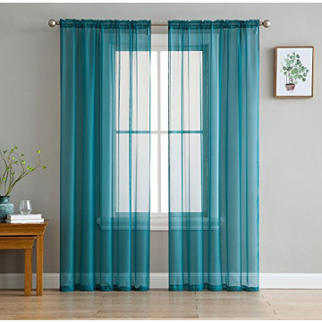 HLC.ME Grey Teal Sheer Voile Window Treatment Rod Pocket Curtain Panels for Bedroom and Living Room ...