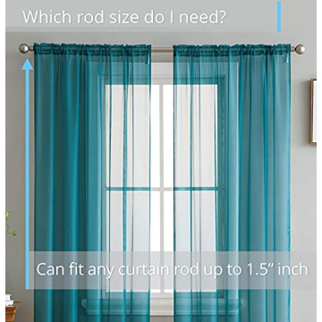 HLC.ME Grey Teal Sheer Voile Curtain Panels for Home