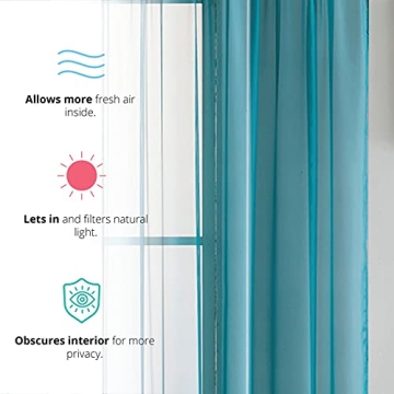 HLC.ME Grey Teal Sheer Voile Curtain Panels for Home
