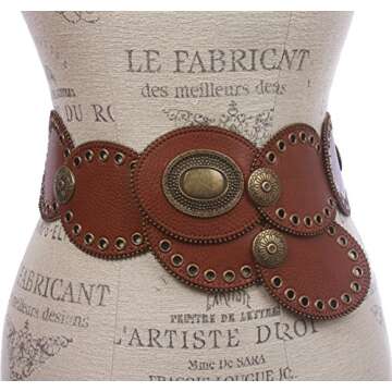 3 1/4" Wide Boho Leather Disk Link Fashion Belt