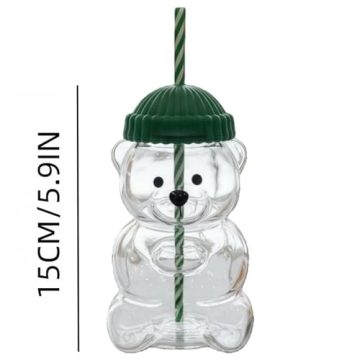 Bidobibo Bear Straw Cup, Cute Baby Straw Cups Glass, Honey Bear Cup with Straws, Cute Mugs for Coffe...