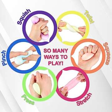 Expressions 12pc Value Pack - Squeeze Balls in Glow in The Dark Colors - Fidget Toy Stress Balls for Adults and Kids - Anxiety Relief Items to Squish, Squeeze, Throw and Stick Fidgets for Kids