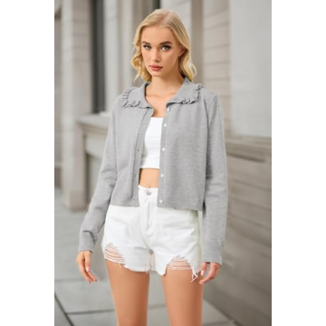 Stylish Ythomm Cropped Cardigan with Ruffle Collar