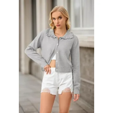 Stylish Ythomm Cropped Cardigan with Ruffle Collar
