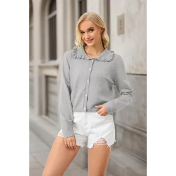 Stylish Ythomm Cropped Cardigan with Ruffle Collar