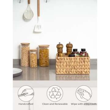 StorageWorks Hand-Woven Wicker Silverware Organizer - Water Hyacinth Cutlery Holder for Countertop with Handle (1-Pack)