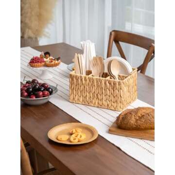 StorageWorks Hand-Woven Wicker Silverware Organizer - Water Hyacinth Cutlery Holder for Countertop with Handle (1-Pack)