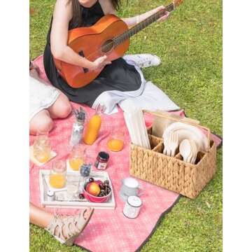 StorageWorks Hand-Woven Wicker Silverware Organizer - Water Hyacinth Cutlery Holder for Countertop with Handle (1-Pack)