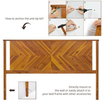 Bme Vivian Headboard ONLY, Rustic & Scandinavian Style with Solid Acacia Wood, Easy Assembly, King, Rustic Golden Brown