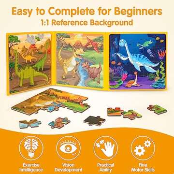 SYNARRY Magnetic Dinosaur Puzzles for Kids Ages 3-5, 20 Pieces Puzzles for Toddlers 2-4, Children Travel Activity Toys Games Gifts for Kids Boys Girls Ages 3 4 5 in Car Airplane Magnet for Road Trip