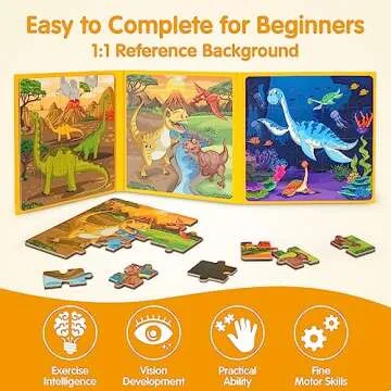 SYNARRY Magnetic Dinosaur Puzzles for Kids Ages 3-5, 20 Pieces Puzzles for Toddlers 2-4, Children Travel Activity Toys Games Gifts for Kids Boys Girls Ages 3 4 5 in Car Airplane Magnet for Road Trip