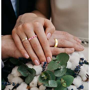 YOOESTORES82 2PCS Colorful Heart Ring Gold Band Rings Set for Women Couple Cute Love Heart Plain Sta...