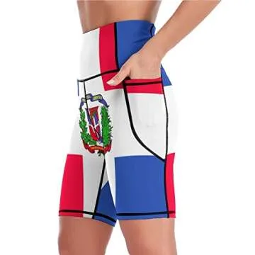 Dominican Republic Flag Women's High Waist Yoga Shorts Workout Gym Biker Short Pants with Pocket
