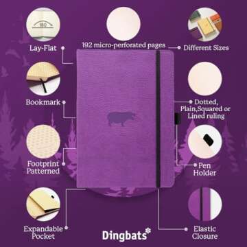 Dingbats* Wildlife Dotted Journal A5 - Vegan Leather Hard Cover, Ideal for Work, Travel - Pocket, Elastic Closure, Bookmark