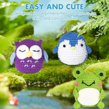 Oududianzi Crochet Kit for Beginners, 3 Pattern Cute Animals-Owl, Penguin, Frog, Beginner Crochet An...