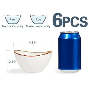 ONEMORE Ceramic Bowls, 8 oz Ice Cream Bowls Oval Snack Bowl Set of 6 Microwave Safe Small Serving Bo...