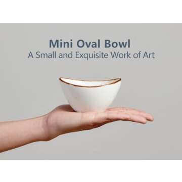 ONEMORE Ceramic Bowls, 8 oz Ice Cream Bowls Oval Snack Bowl Set of 6 Microwave Safe Small Serving Bowls with Speckled & Brown Rim for Charcuterie Board, Dessert, Dip, Cereal, Side Dishes, Creamy White