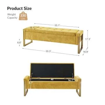 EcoHarbor Modern Upholstered Footrest Stool – 55" Storage Bench with Gold Legs