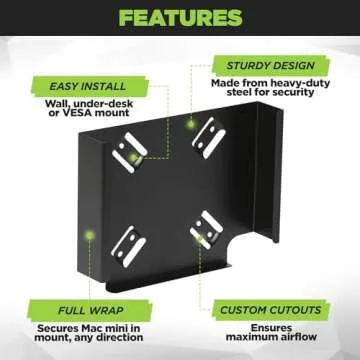 HIDEit Mounts MiniU Bracket for Mac Mini - US Patent, American Company - Steel Wall Mount, Under Desk Mount, VESA Monitor Mount for Mac Mini - Compatible with Mac Mini M1