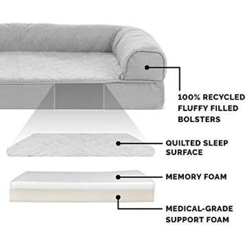 Furhaven Memory Foam Dog Bed for Large Dogs w/ Removable Bolsters & Washable Cover, For Dogs Up to 125 lbs - Quilted Sofa - Silver Gray, Jumbo Plus/XXL