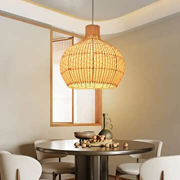 Arturesthome White Rattan Pendant Lights, Wicker Chandelier Boho Coastal Ceiling Lighting Fixture, Natural Woven Hanging Lamp for Kitchen Island Sink