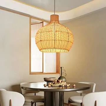 Arturesthome White Rattan Pendant Lights, Wicker Chandelier Boho Coastal Ceiling Lighting Fixture, Natural Woven Hanging Lamp for Kitchen Island Sink