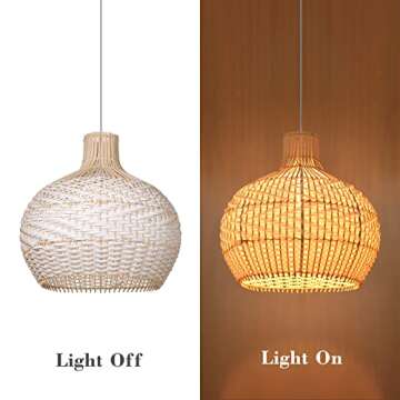 Arturesthome White Rattan Pendant Lights, Wicker Chandelier Boho Coastal Ceiling Lighting Fixture, Natural Woven Hanging Lamp for Kitchen Island Sink