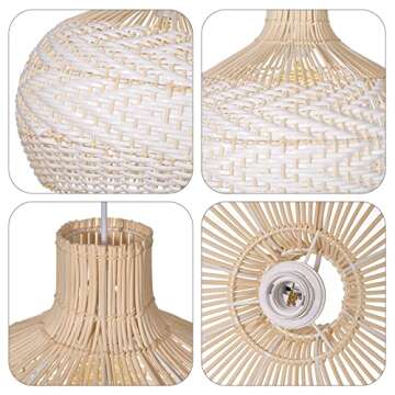 Arturesthome White Rattan Pendant Lights, Wicker Chandelier Boho Coastal Ceiling Lighting Fixture, Natural Woven Hanging Lamp for Kitchen Island Sink