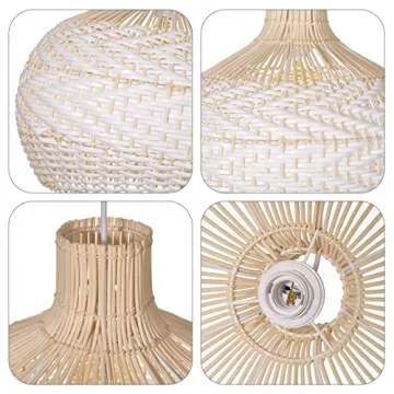 Arturesthome White Rattan Pendant Lights, Wicker Chandelier Boho Coastal Ceiling Lighting Fixture, Natural Woven Hanging Lamp for Kitchen Island Sink