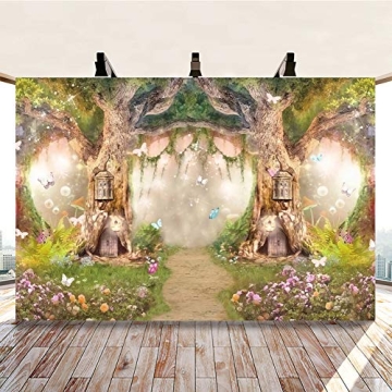 DASHAN Polyester 7x5Ft Spring Backdrop Magic Garden Fairy Tale World Grass Butterfly Wonderland Back...