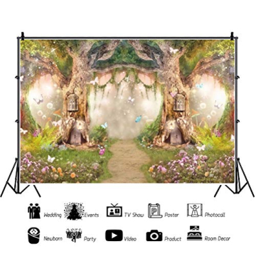 DASHAN Polyester 7x5Ft Spring Backdrop Magic Garden Fairy Tale World Grass Butterfly Wonderland Background for Kids Girl Baby Shower Birthday Party Decoration Studio Photography Banner Booth Props