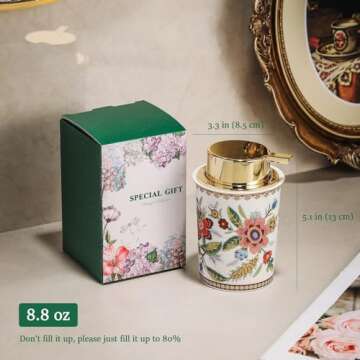 ACMLIFE Foaming Hand Soap Dispenser, Ceramic Soap Dispenser with Pump, Vintage Rose Soap Dispenser f...