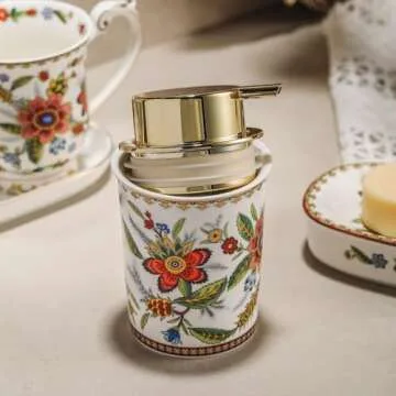 ACMLIFE Foaming Hand Soap Dispenser, Ceramic Soap Dispenser with Pump, Vintage Rose Soap Dispenser for Bathroom, 8.8 oz