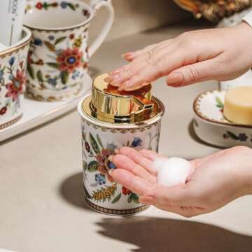 ACMLIFE Foaming Hand Soap Dispenser, Ceramic Soap Dispenser with Pump, Vintage Rose Soap Dispenser for Bathroom, 8.8 oz