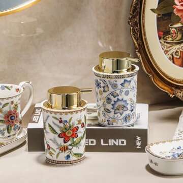 ACMLIFE Foaming Hand Soap Dispenser, Ceramic Soap Dispenser with Pump, Vintage Rose Soap Dispenser for Bathroom, 8.8 oz