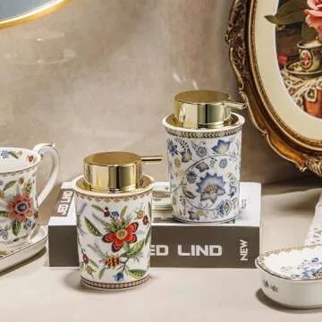 ACMLIFE Foaming Hand Soap Dispenser, Ceramic Soap Dispenser with Pump, Vintage Rose Soap Dispenser for Bathroom, 8.8 oz