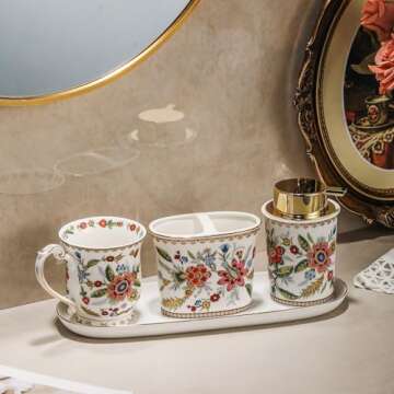 ACMLIFE Foaming Hand Soap Dispenser, Ceramic Soap Dispenser with Pump, Vintage Rose Soap Dispenser for Bathroom, 8.8 oz