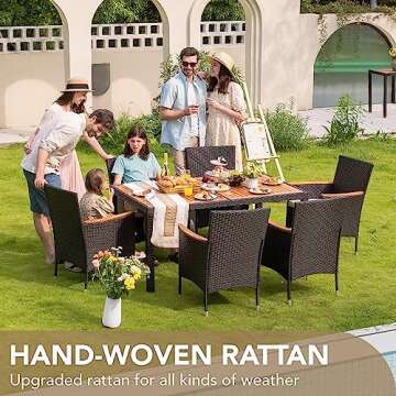 Devoko 7 PCS Patio Dining Set with Acacia Top and Rattan