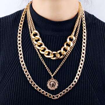 CIBIRICH Punk Chain Chunky Necklaces for Women - Multilayer Gold Collar Necklace