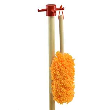 JustForKids Wooden Detachable Kids Cleaning Set - Duster, Brush, Mop, Broom and Hanging Stand Play - Housekeeping Kit - STEM Toys for Toddlers Girls & Boys, Total 6 Pieces,Multi Color,10071