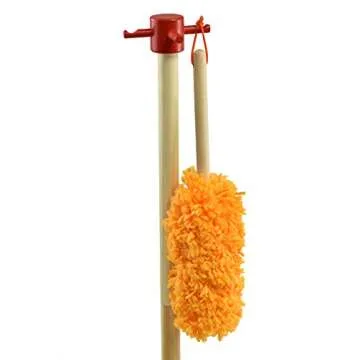 JustForKids Wooden Detachable Kids Cleaning Set - Duster, Brush, Mop, Broom and Hanging Stand Play - Housekeeping Kit - STEM Toys for Toddlers Girls & Boys, Total 6 Pieces,Multi Color,10071