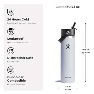 Hydro Flask Wide Mouth Flex Straw Cap Black 24 Oz - Ultimate Hydration Solution