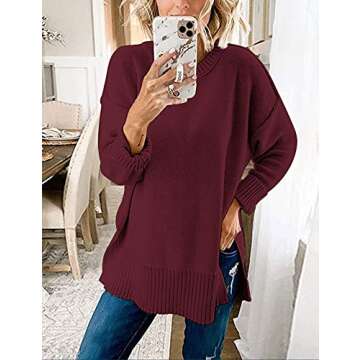 MEROKEETY Women's 2024 Fall Casual Crew Neck Side Split Pullover Sweater Loose Long Sleeve Jumper To...