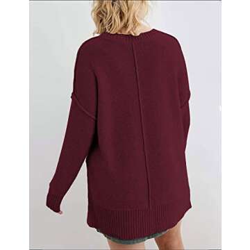 MEROKEETY Women's 2024 Fall Casual Crew Neck Side Split Pullover Sweater Loose Long Sleeve Jumper Top, Wine, XL